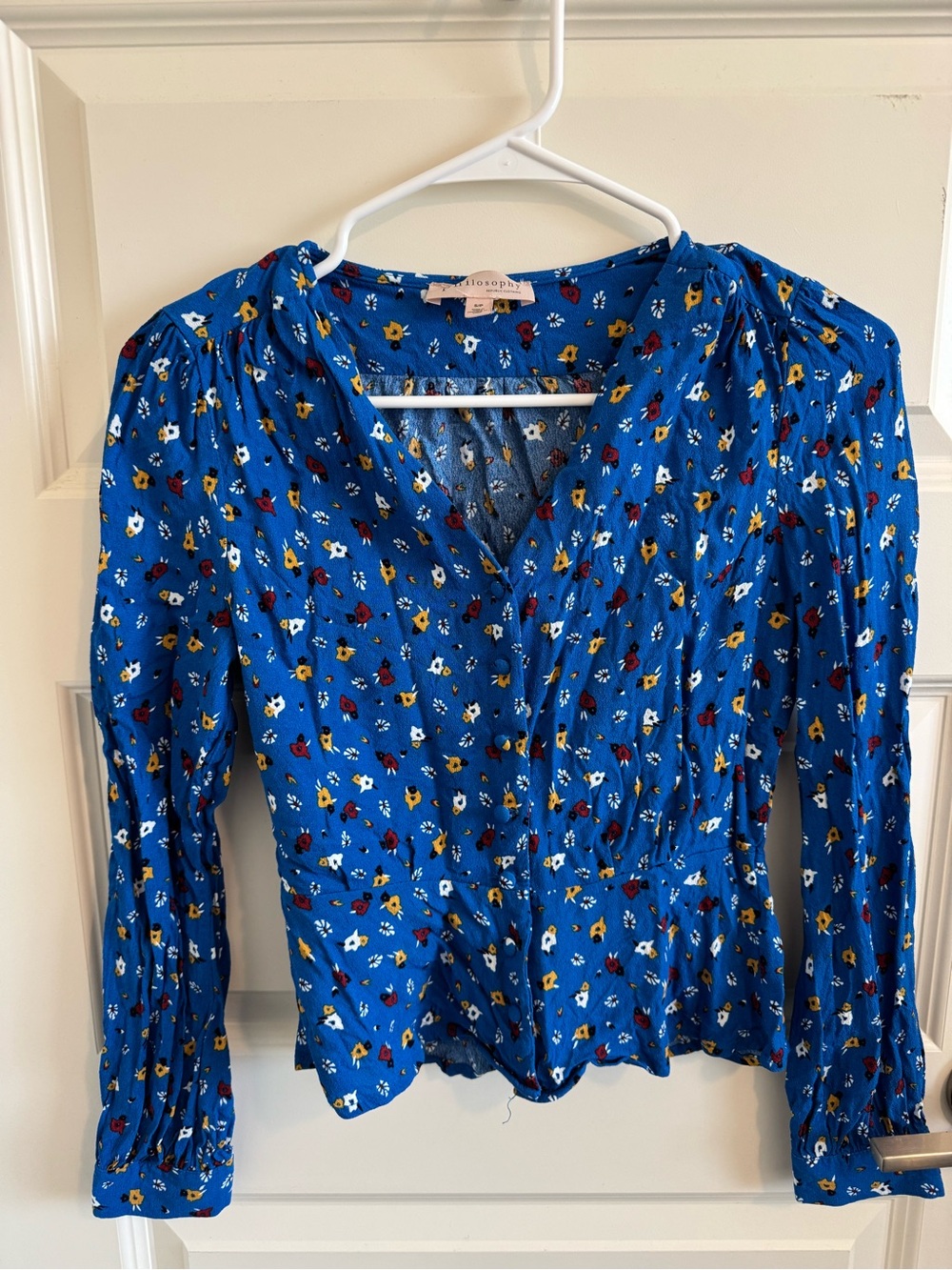 Philosophy Long Sleeve Women’s Blue Floral Blouse